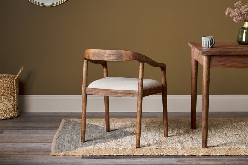 Anbu Acacia Upholstered Dining Chair - Washed Walnut - Stable Home Garden