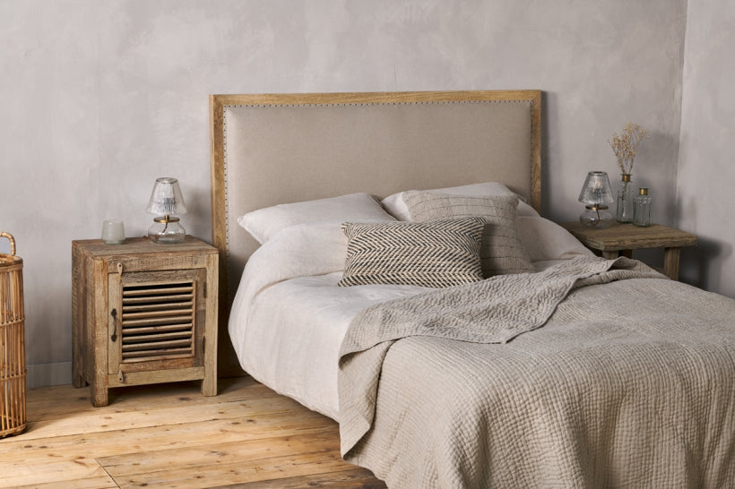 Anesha Upholstered Linen Headboard - Natural - Super King - Stable Home Garden