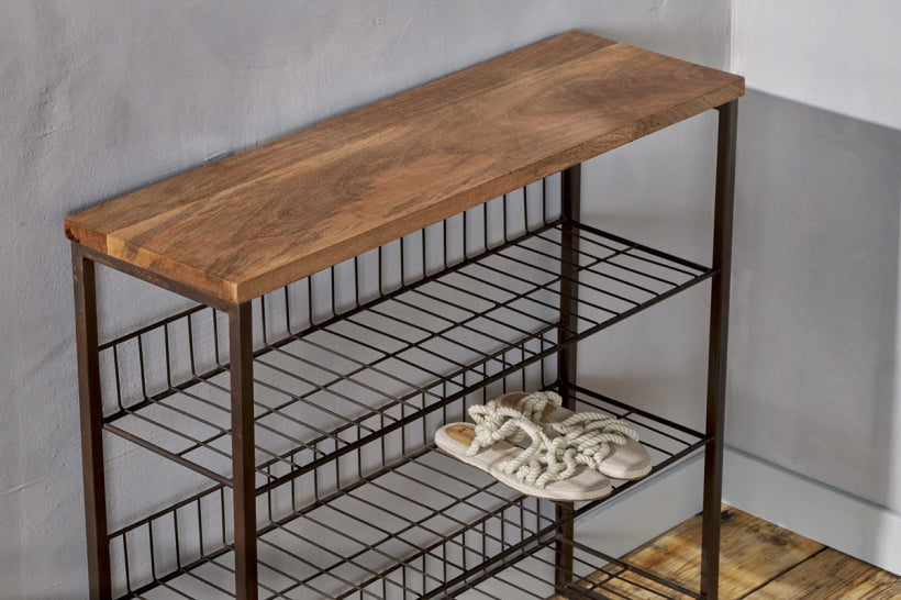 Kiyoma Iron & Wood Tall Standing Shelves - Natural - Stable Home Garden