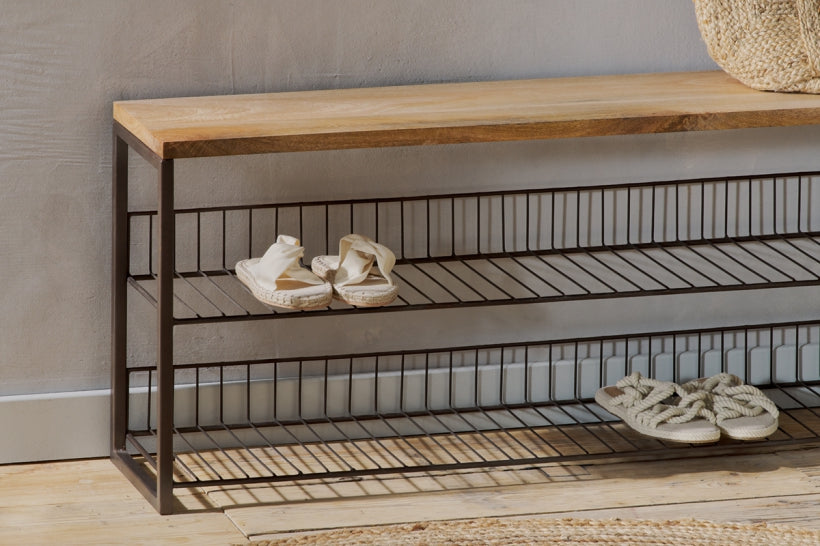 Kiyoma Iron & Wood Low Standing Shelves - Natural - Stable Home Garden