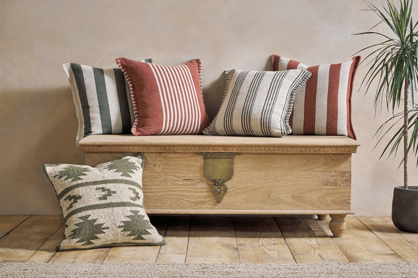 Kaia Jute & Cotton Cushion Cover - Moss Green & Rust - Stable Home Garden
