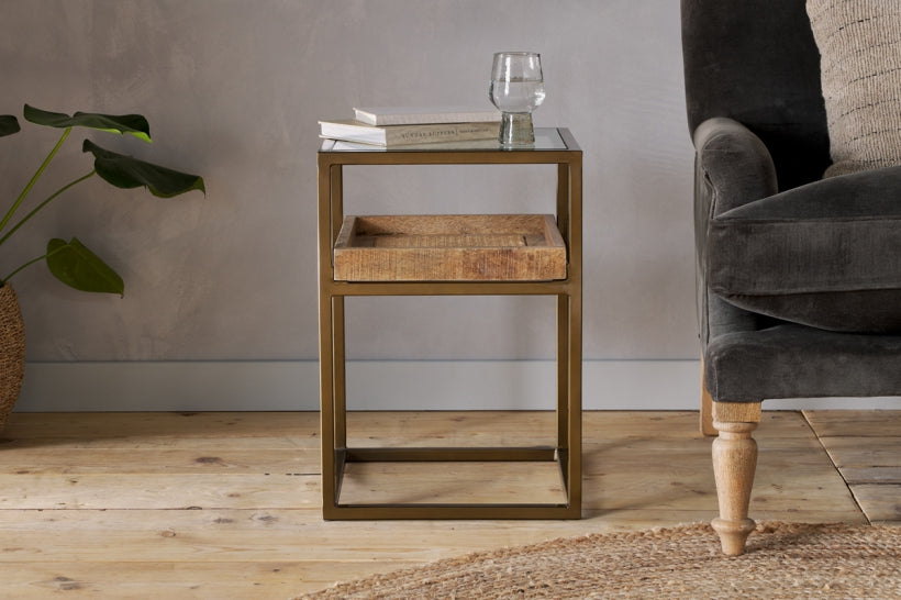 Luzon Iron & Mango Wood Display Side Table - Brass - Stable Home Garden