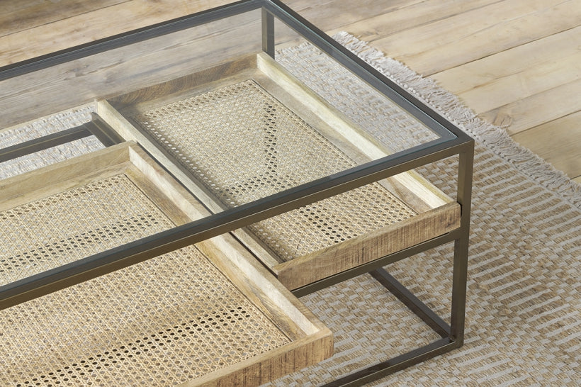 Luzon Iron & Mango Wood Display Coffee Table - Brass - Stable Home Garden