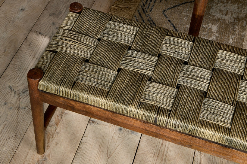 Raunak Acacia Woven Bench - Washed Walnut - Small - Stable Home Garden