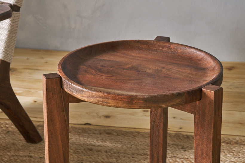 Umar Acacia Side Table - Dark Brown - Stable Home Garden