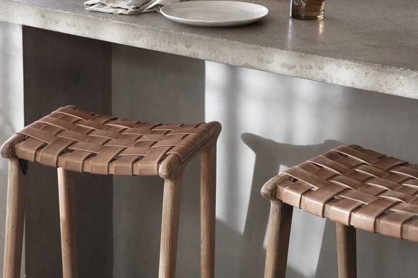 Adembi Woven Leather Counter Stool - Stable Home Garden