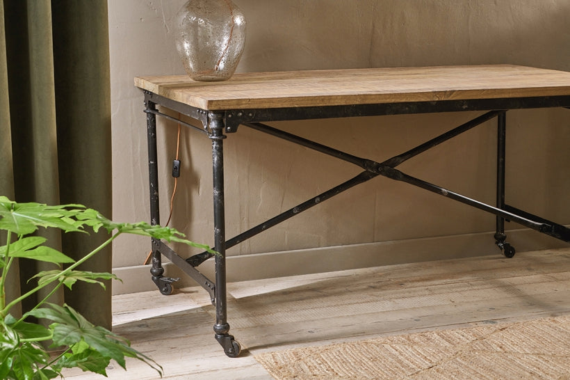 Benia Iron & Reclaimed Wood Desk - Stable Home Garden