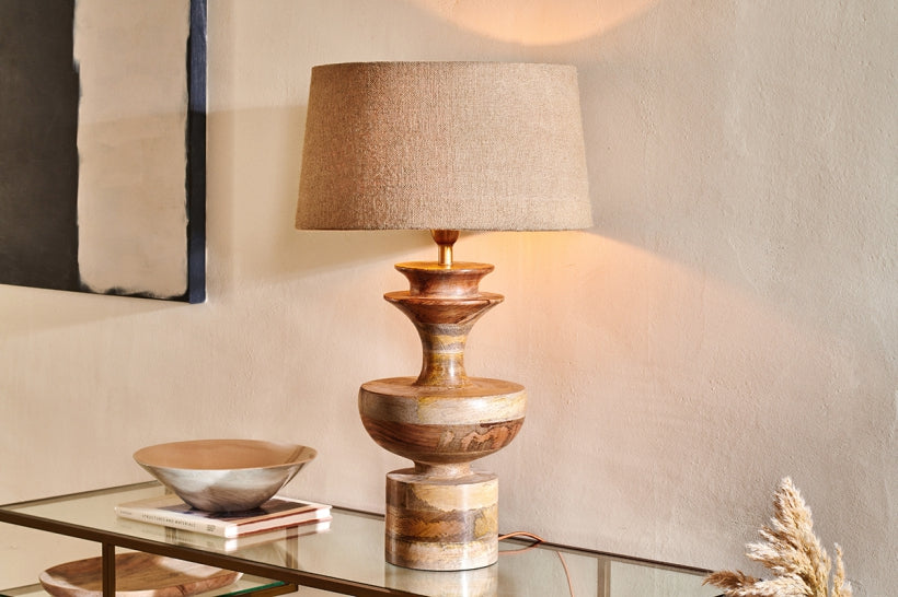 Badur Mango Wood Table Lamp - Stable Home Garden