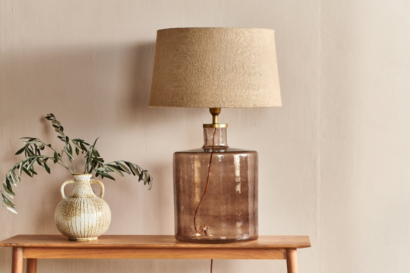 Edina Recycled Glass Table Lamp - Smoke Brown - Large - Stable Home Garden