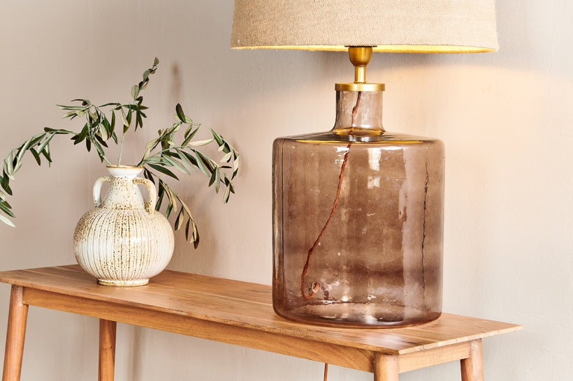 Edina Recycled Glass Table Lamp - Smoke Brown - Large - Stable Home Garden