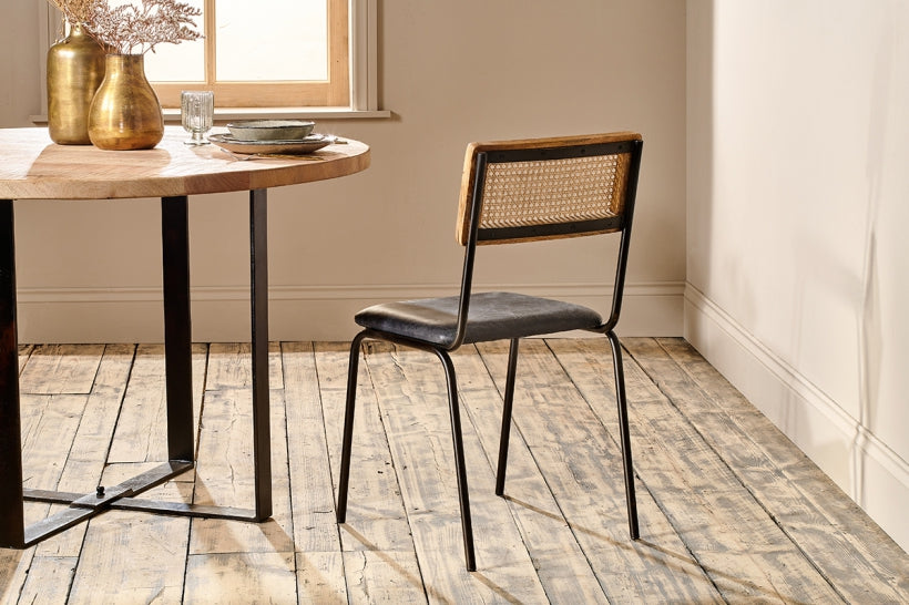 Iswa Leather And Cane Dining Chair - Black - Stable Home Garden