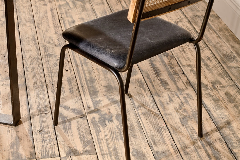 Iswa Leather And Cane Dining Chair - Black - Stable Home Garden