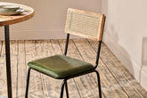 Iswa Leather And Cane Dining Chair - Green - Stable Home Garden