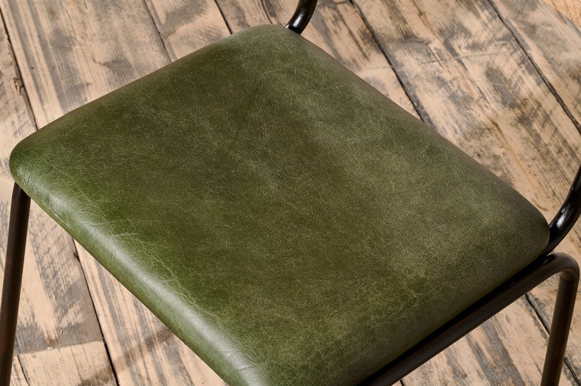 Iswa Leather And Cane Dining Chair - Green - Stable Home Garden