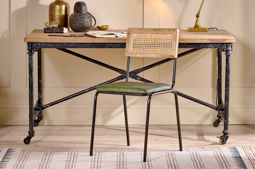 Iswa Leather And Cane Dining Chair - Green - Stable Home Garden