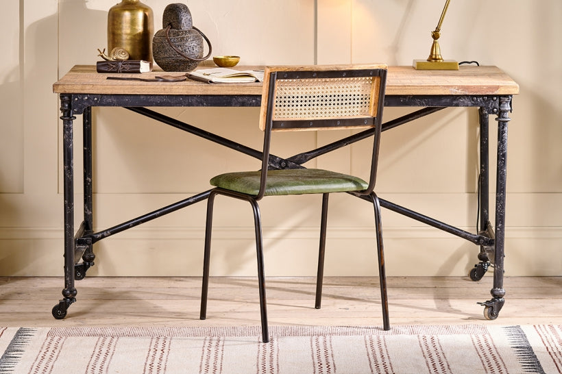 Iswa Leather And Cane Dining Chair - Green - Stable Home Garden