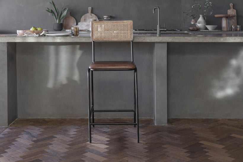 Iswa Leather & Cane Counter Chair - Stable Home Garden