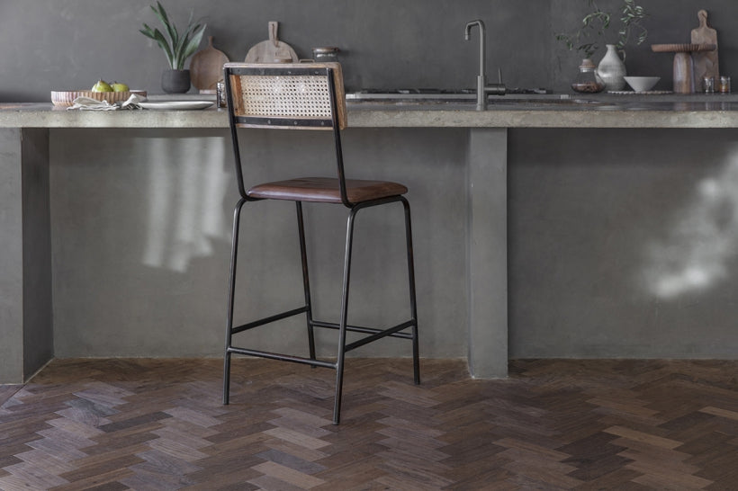 Iswa Leather & Cane Counter Chair - Stable Home Garden