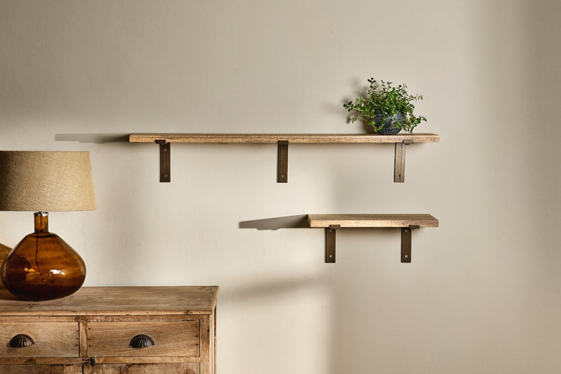 Japhali Mango Wood And Iron Shelf - Long - Stable Home Garden