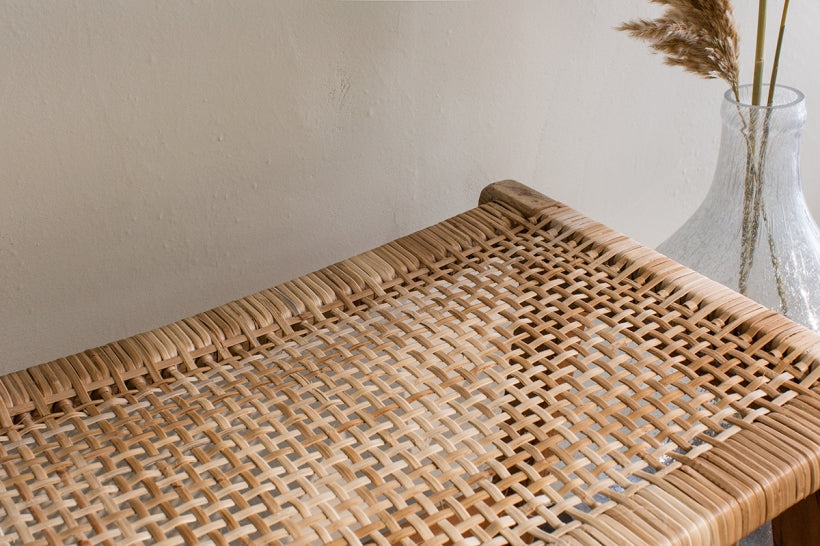 Madrisana Acacia & Rattan Footstool - Stable Home Garden