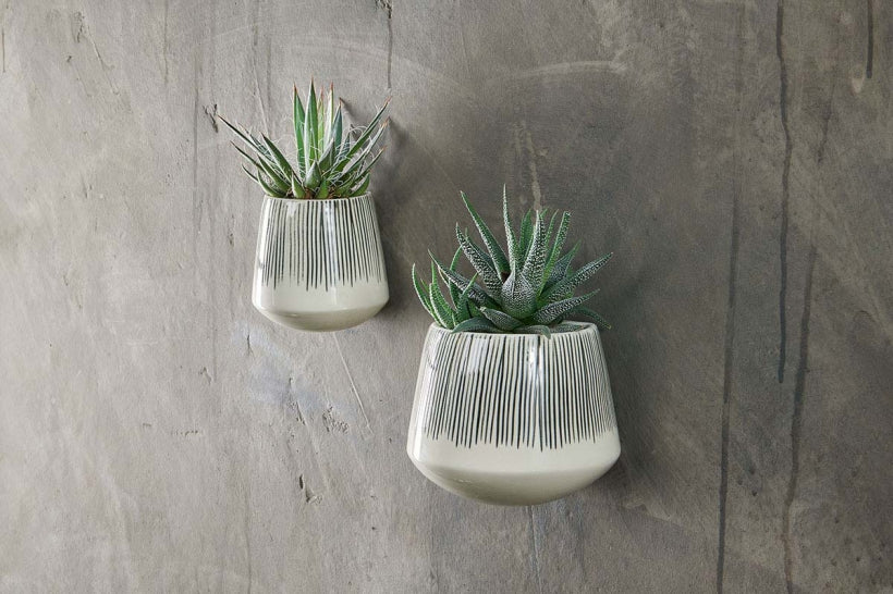 Matamba Ceramic Wall Hung Planter - Black Lines - Stable Home Garden
