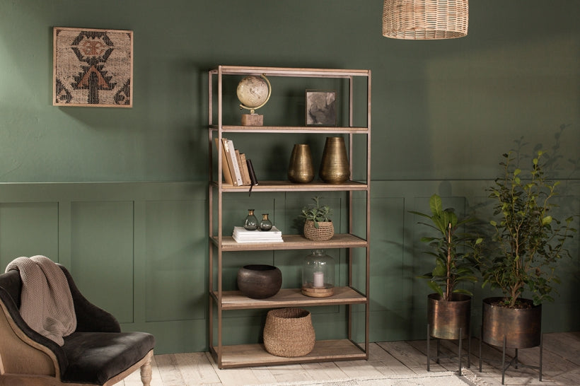 Marjori Mango Wood And Iron Standing Shelves - Wide - Stable Home Garden