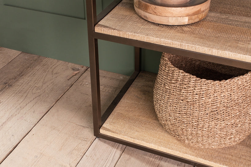 Marjori Mango Wood And Iron Standing Shelves - Wide - Stable Home Garden