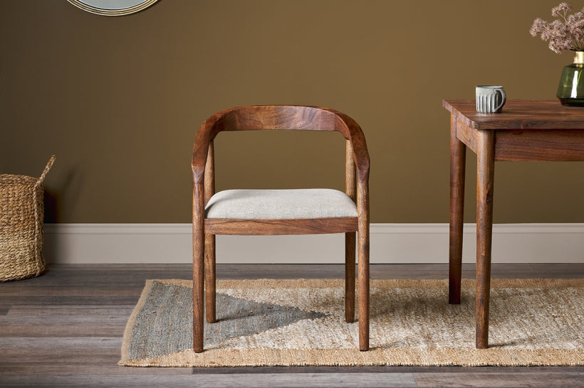Anbu Acacia Upholstered Dining Chair - Washed Walnut - Stable Home Garden