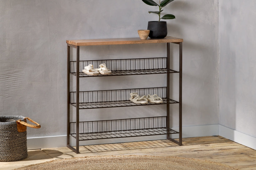 Kiyoma Iron & Wood Tall Standing Shelves - Natural - Stable Home Garden