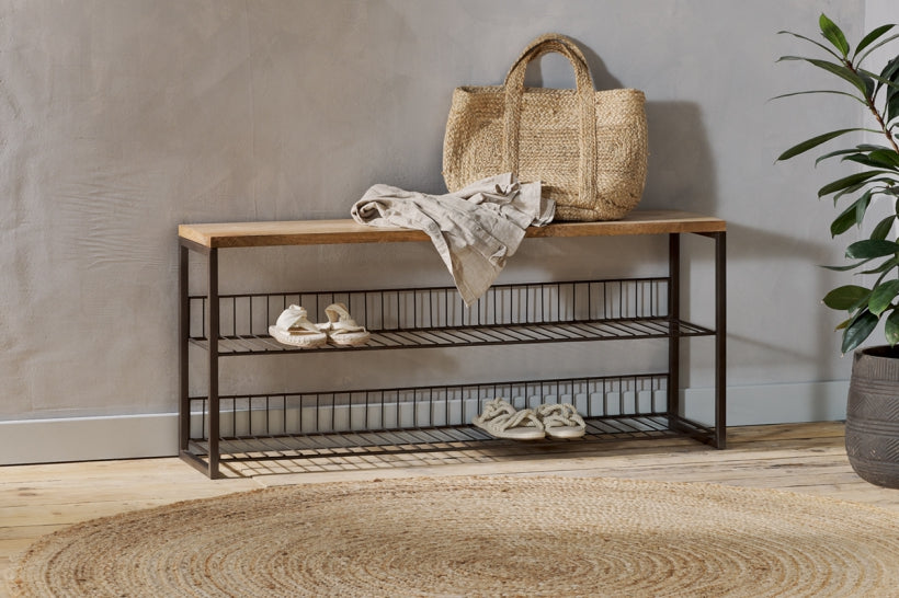 Kiyoma Iron & Wood Low Standing Shelves - Natural - Stable Home Garden