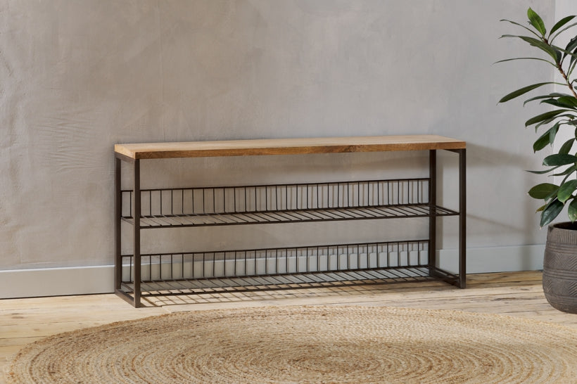 Kiyoma Iron & Wood Low Standing Shelves - Natural - Stable Home Garden