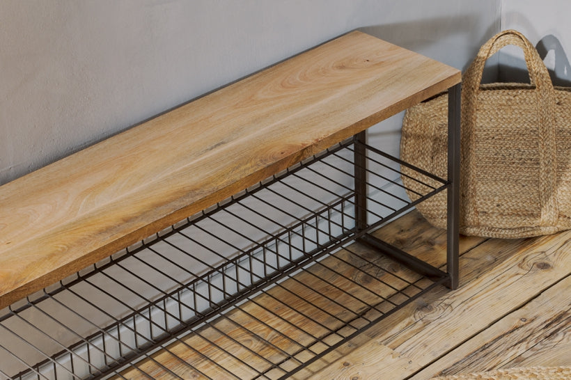 Kiyoma Iron &amp; Wood Low Standing Shelves - Natural