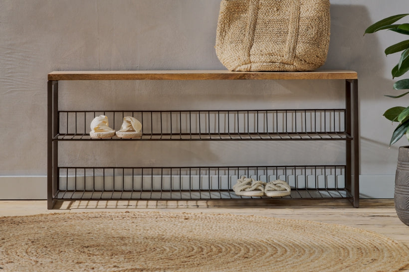 Kiyoma Iron &amp; Wood Low Standing Shelves - Natural