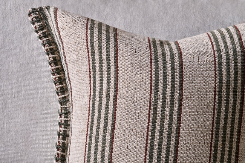 Kaia Jute &amp; Cotton Cushion Cover - Moss Green &amp; Rust