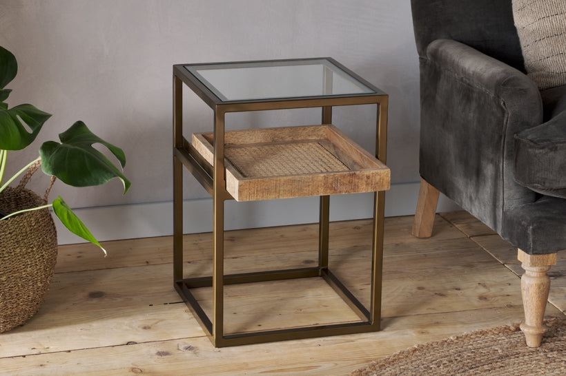 Luzon Iron & Mango Wood Display Side Table - Brass - Stable Home Garden