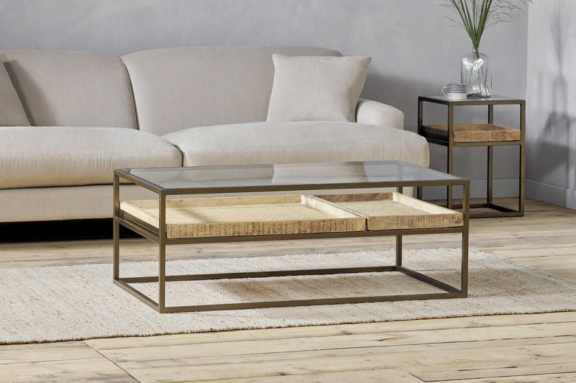 Luzon Iron & Mango Wood Display Coffee Table - Brass - Stable Home Garden