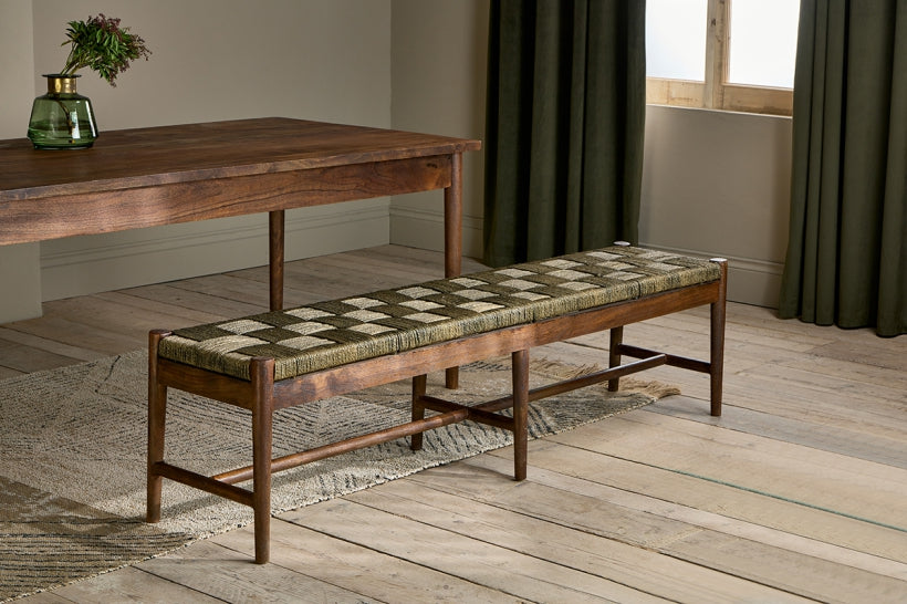 Raunak Acacia Woven Bench - Washed Walnut - Small