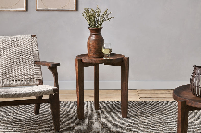 Umar Acacia Side Table - Dark Brown