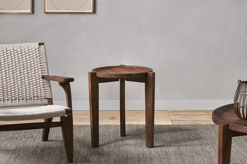 Umar Acacia Side Table - Dark Brown