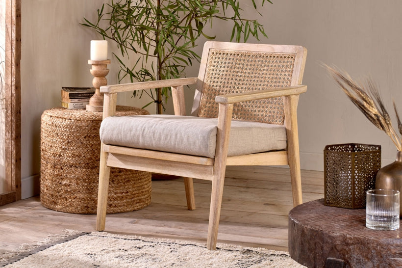 Atri Mango Wood & Cane Occasional Chair - Stable Home Garden