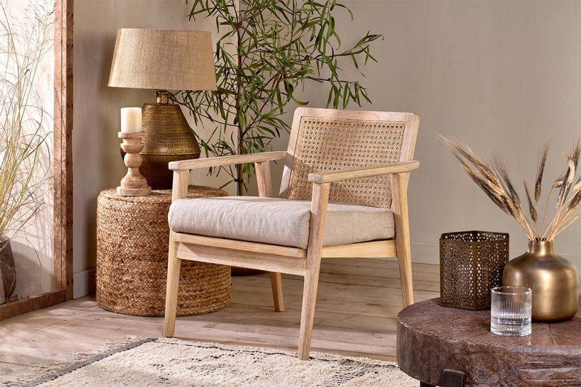 Atri Mango Wood & Cane Occasional Chair - Stable Home Garden