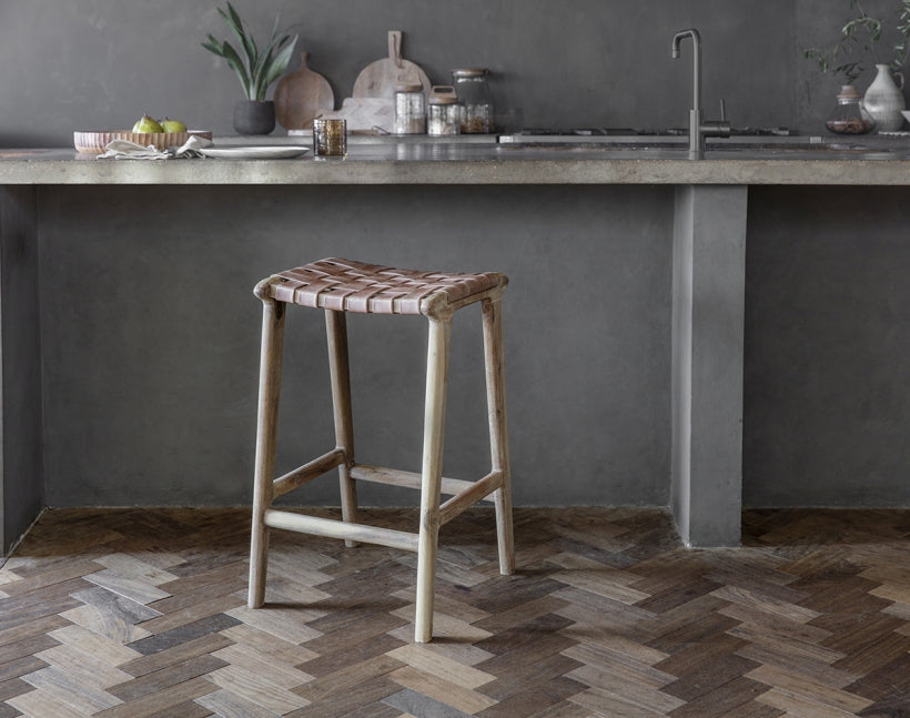 Adembi Woven Leather Counter Stool - Stable Home Garden