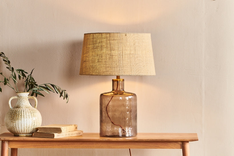 Edina Recycled Glass Table Lamp - Smoke Brown - Small - Stable Home Garden