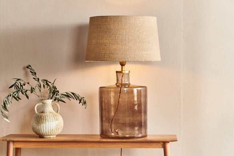 Edina Recycled Glass Table Lamp - Smoke Brown - Large - Stable Home Garden