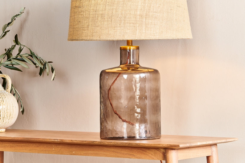Edina Recycled Glass Table Lamp - Smoke Brown - Large - Stable Home Garden