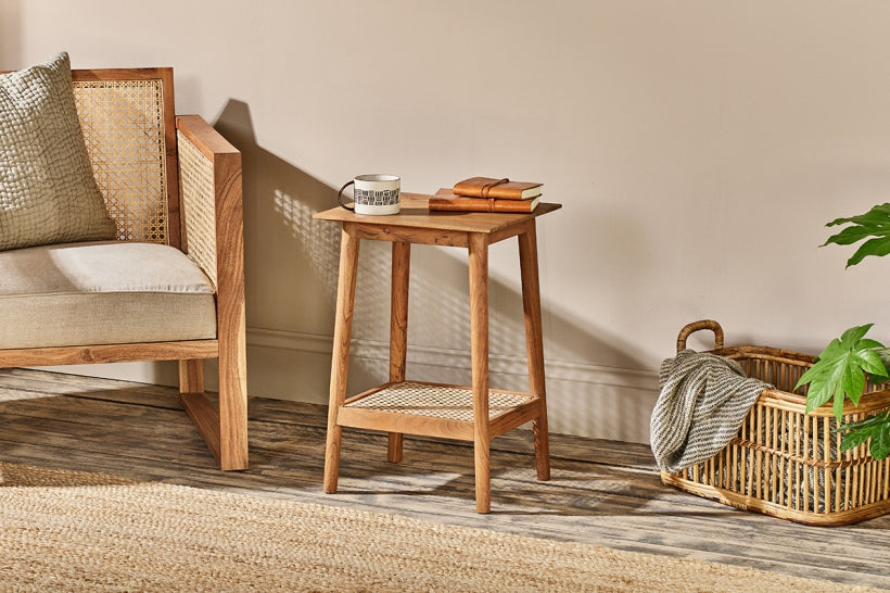 Erabar Acacia & Cane Side Table - Stable Home Garden