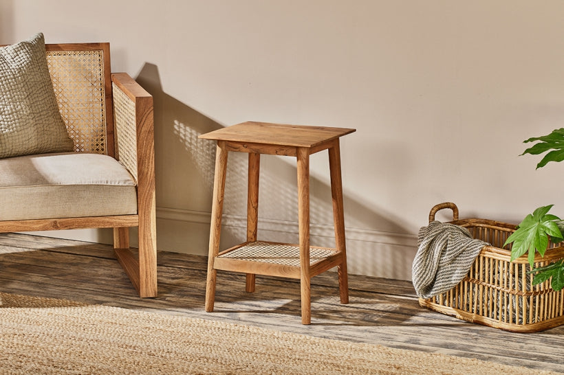 Erabar Acacia & Cane Side Table - Stable Home Garden