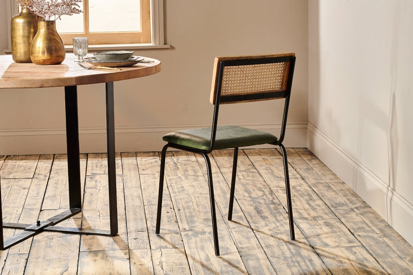 Iswa Leather And Cane Dining Chair - Green