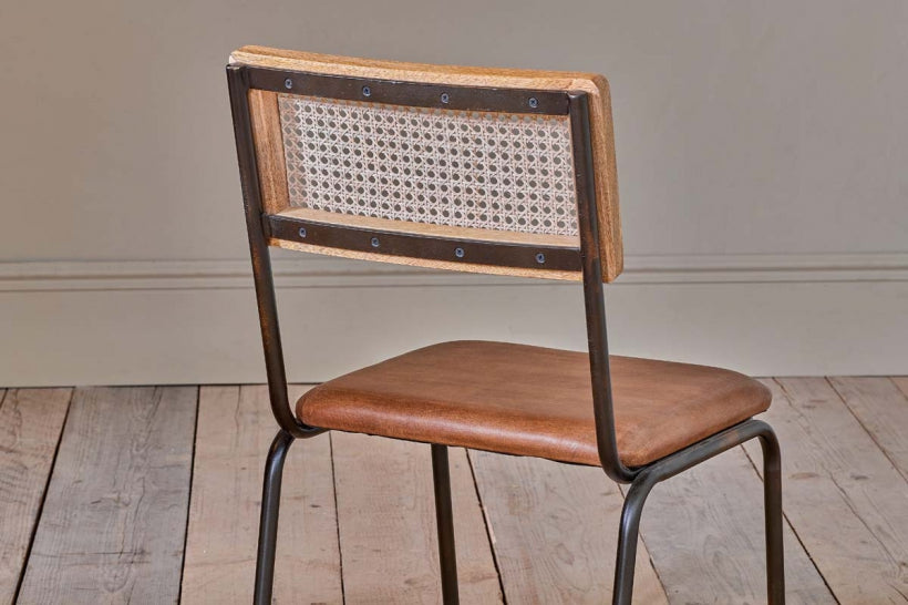 Iswa Leather & Cane Dining Chair - Tan - Stable Home Garden