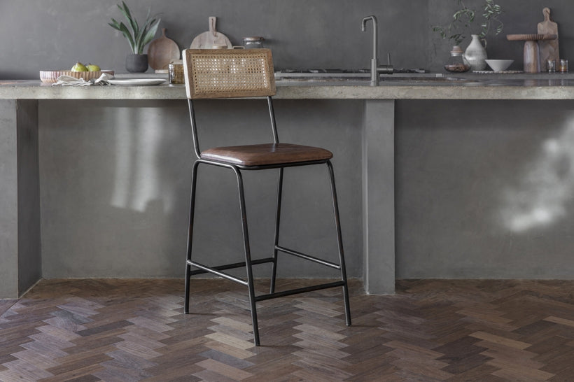 Iswa Leather & Cane Counter Chair - Stable Home Garden